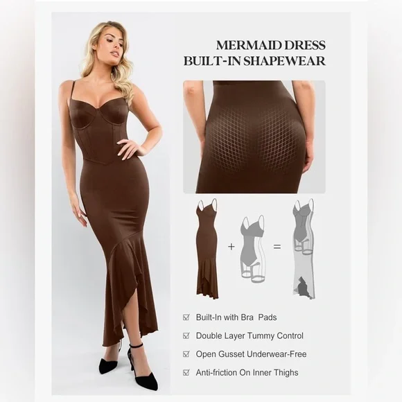 Brown Corset Evening Gown with Built-In Shapewear and Bra (Wedding Guest, Prom) - Picture 4 of 10
